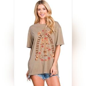Assorted Sizes:Taupe colored Nashville Music Festival Cowgirl Tee-NWT